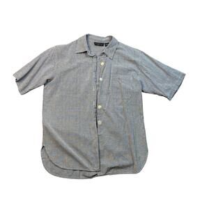 Metropolitan Gingham Check Cotton Short Sleeve Button-Up Shirt Collared Size L